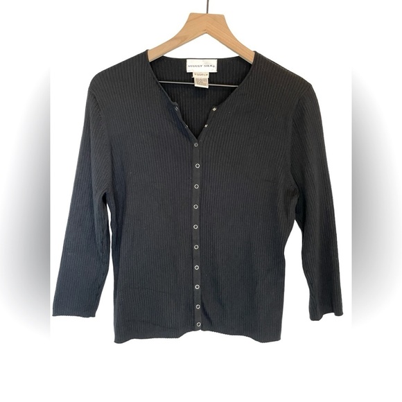 august silk Sweaters - AUGUST SILK Ribbed Cardigan Black Women's Size L Silk Blend Whimsigoth Alt Girl